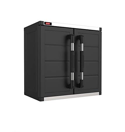 Keter XL Pro Wall Hanging Mounted Durable Resin Plastic Utility Cabinet with Adjustable Shelving, Black