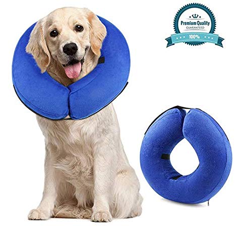 Fancar Protective Inflatable Cone Collar for Dogs and Cats - Adjustable Soft Pet Recovery E-Collar, Not Block Vision E-Collar (Blue, L)