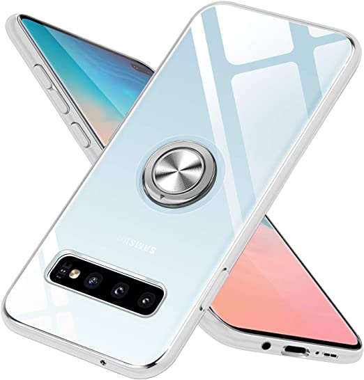 Guuboly Samsung Galaxy S10 Plus Case Clear Soft TPU CAE with 360 Degree Rotation Ring Kickstand Holder Slim Fit Transparent Flexible Rubber Silicone Cover for Galaxy S10 Plus