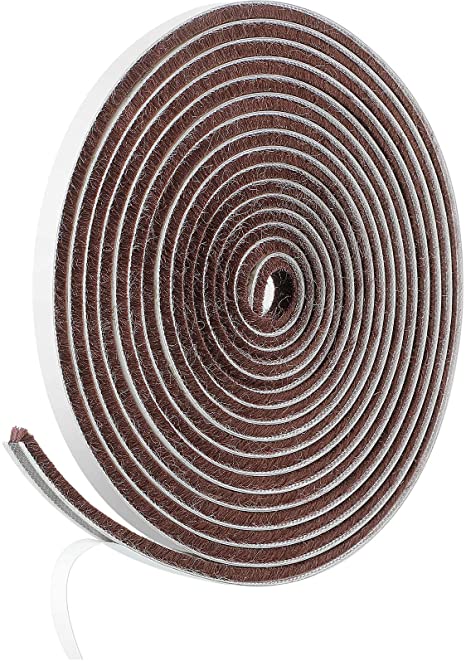 Brush Weather Stripping Weatherstrip Draft-Air Stopper High-Density Self-Adhesive Frame Brush Seal Draught Excluders for Sliding Doors Window and Wardrobe 9 mm (W) x 5 mm (T) x 5 m (L) (Brown)