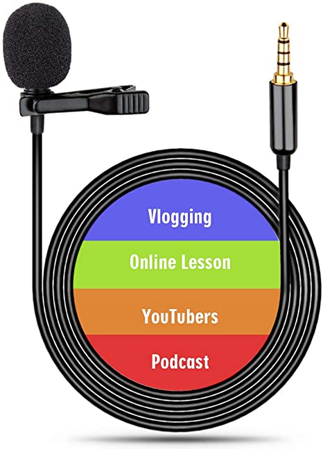 Lavalier Lapel Microphone for Android Smartphones iphone Laptop Camera,Omnidirectional Condenser Mic,Recording Mic for YouTube Interview Video,12 FT Length Noise Cancelling