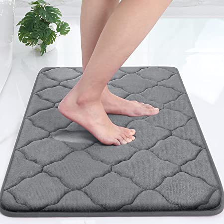 OLANLY Memory Foam Bath Mat Rug, Ultra Soft Non Slip and Absorbent Bathroom Rug, Machine Wash Dry, Comfortable, Thick Bath Rug Carpet for Bathroom Floor, Tub and Shower, 20x32, Dark Grey