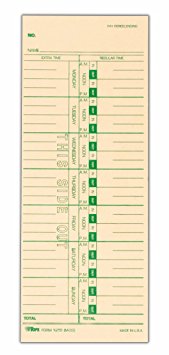 TOPS Time Cards, Weekly, 1-Sided, Replaces M-33, 10-800292, 3-1/2" x 9", Manila, Green Print, 500-Count (1259)