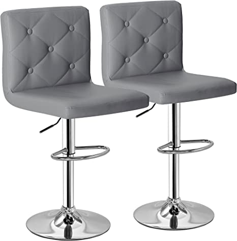 VECELO Adjustable Bar Stools with Back, Bar Height Stools for Kitchen Counter, Bar Stools Set of 2, Gray