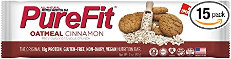 PureFit Oatmeal Cinnamon Premium Nutrition Bars, 15 Count | 18G Protein, Performance Enhancement & Energy Bar – Gluten Free, Dairy Free, Low Carb, Vegan| 1.75/bar