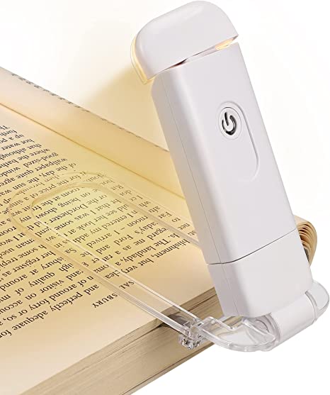 DEWENWILS USB Rechargeable Book Reading Light, Warm White   Daylight, LED Eye Care Clip on Book Light for Reading in Bed, Portable Bookmark Light for Kids, 4 Brightness Modes, White