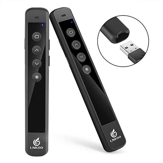 LNKOO Wireless Presenter RF 2.4GHz Presentation PowerPoint PPT Clicker Slides Remote Control Laser Pointer Flip Pen Support Hyperlink Rechargeable