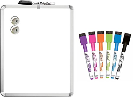 Magnetic Dry Erase Board 11" x 14". Includes Board Dudes SRX Magnetic Dry Erase Markes, 6-Pack, Assorted Colors.