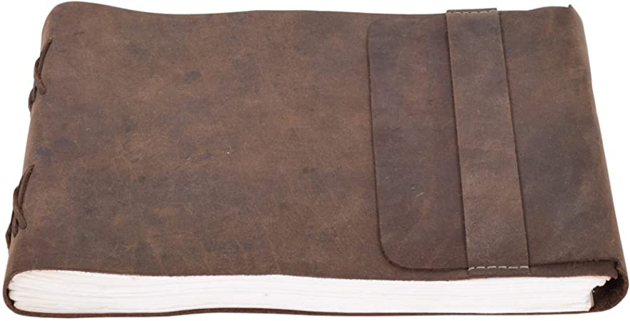 Leather Drawing Journal Daily Travel Diary, Antique Handmade Vintage Bound Rustic Writing Notebook, Genuine Buffalo Leather-Premium Quality Unlined/Blank Cream Paper, Art Sketchbook, 7x10 Inches-Brown