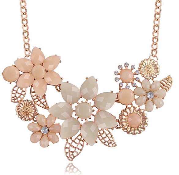 iWenSheng Peach Pink Choker Necklace Fashion Flower Bubble Bib Chain Statement Necklaces for Women