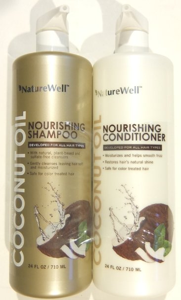 NatureWell Extra Virgin Coconut Oil Nourishing Shampoo and Conditioner Set 24 fl oz each