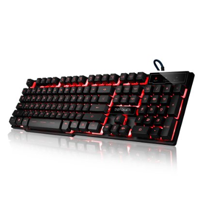 DBPOWER DB-A8 Mechanical Feel Gaming Keyboard LED Three Color Backlit USB Wired Game Keyboard Black