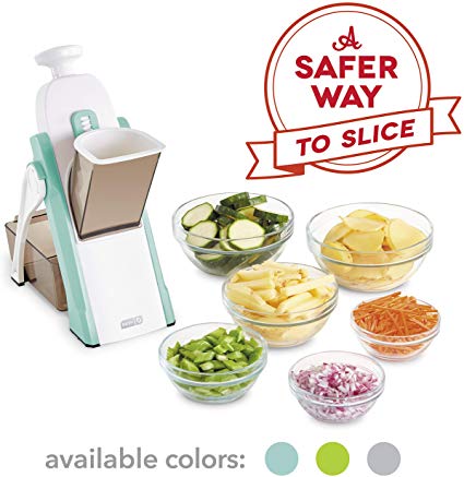 DASH Safe Slice Mandoline Slicer, Julienne   Dicer for Vegetables, Meal Prep & More with 30  Presets & Thickness Adjuster, Aqua