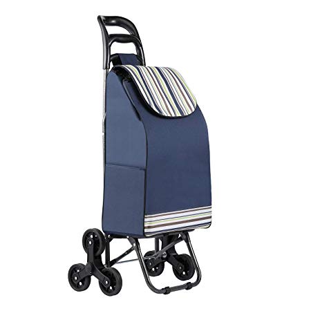 TOPVORK Folding Shopping Trolley 3 Wheels Stair Climbing Cart with Folding Design, Max Capacity 40L