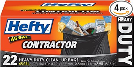 Hefty Contractor Heavy Duty Twist Tie Clean-Up Bags (45 Gallon, 22 Count, Pack of 4)