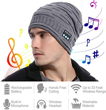Wireless Bluetooth Beanie Hat,Gift for Men Women,Rechargeable Wireless Bluetooth V5.0 Beanie Hats,Headphone Beanie with Bluetooth Unique Christmas Tech Gifts for Women Mom Her Men Teens Boys Girls