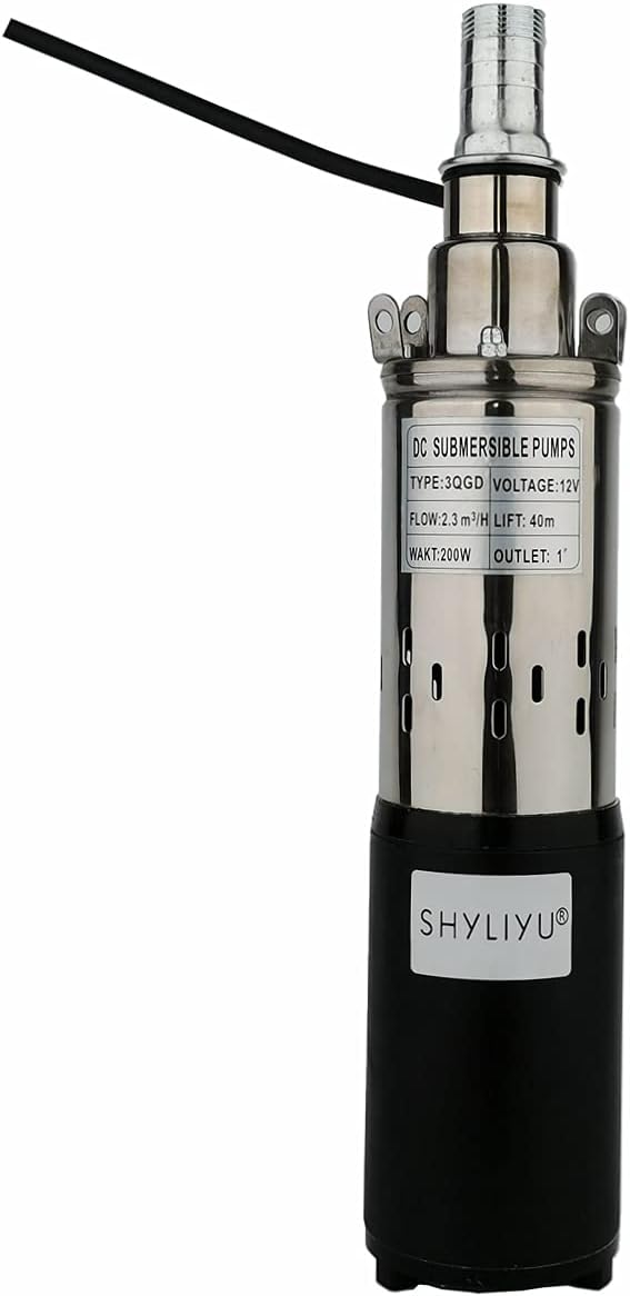 SHYLIYU Solar Submersible Well Pump DC 12V 200W Deep Well Pump 3"Tube Stainless Steel Bore Pumps 1" Outlet High Lift Pressure 40M Booster Pumps Agricultural Irrigation Garden Home