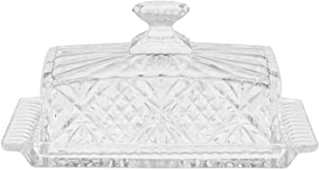 HOME-X Crystal Butter Dish with Lid, Real Crystal Covered Dish, Butter Holder for Serving and Storage, 8"L x 3 ½" W x 4' H, Crystal