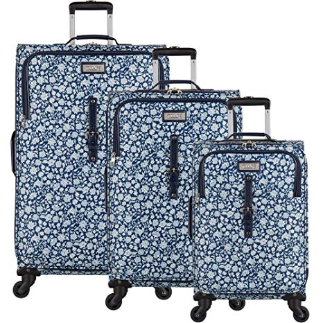 Chaps Lightweight Luggage 3 Piece Suitcase Set with Spinner Wheels, Dot Garden