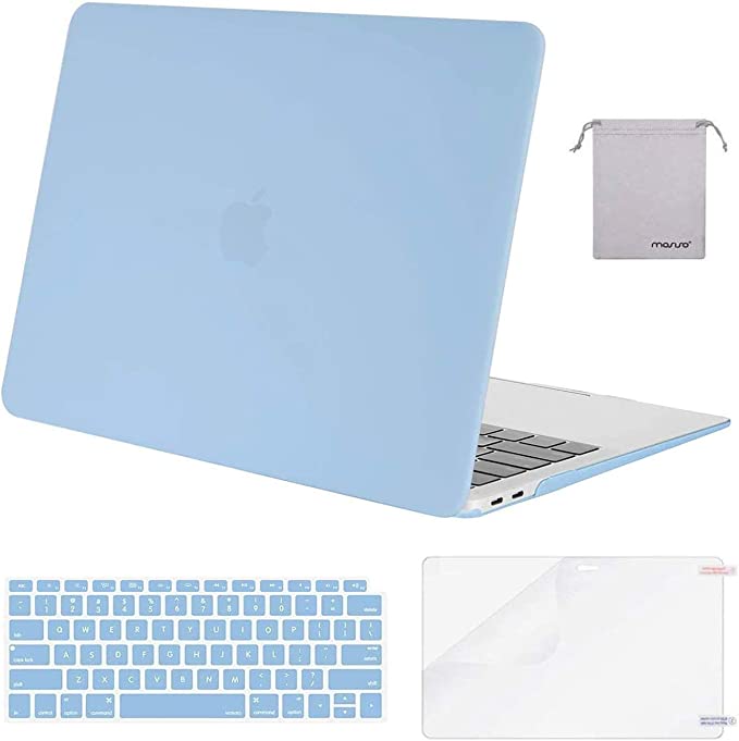 MOSISO Compatible with MacBook Air 13 inch Case 2022, 2021-2018 Release A2337 M1 A2179 A1932 Retina Display Touch ID, Plastic Hard Shell&Keyboard Cover&Screen Protector&Storage Bag, Airy Blue