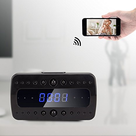 FREDI® HD 1080P P2P Wifi Hidden Camera Alarm Clock Remote Surveillance Cameras Mini Video Recorder Night Vision/Motion Delection/Display Temperature/ iOS iPhone iPad/Android Mobile Phone/ PC