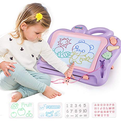 Magnetic Drawing Board, 16×13 Non-Toxic Big Magna Doodle Board with Stamps & Stencils, Colorful Erasable Magnet Writing Sketching Pad for Preschooler Little Girls Boys Skill Development (Large)