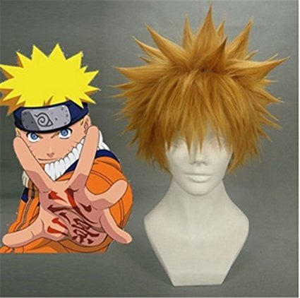 Short Naruto Yellow Anima Heat Resistant Fiber Cosplay Halloween Hair Wig For Men