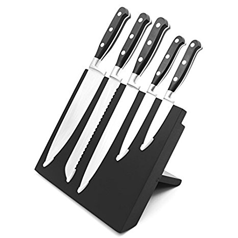Vinluxe Premier Black Culinary 6 Pieces Forged Knives Set - 2.5mm - Black Magnetic Cutting Board Display