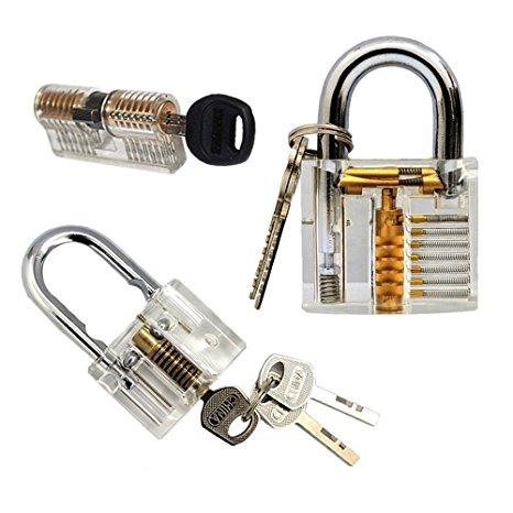 3-Pack Practice Lock Set, Geepro Crystal Visible Cutaway of 3 Most Common Lock Types, For Locksmith Training Lock Pick Set,Includes 3 Different Types of Practice Padlock