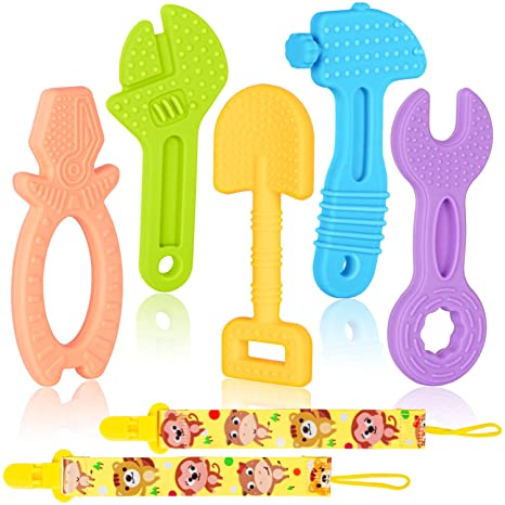 Baby Teething Toys Set for 0-6-12 Months, Silicone Baby Teether Chew Toys for Newborn Infant, Soothing Sore Baby Gums & BPA Free Baby Boy Girl Gift（5 Pack）