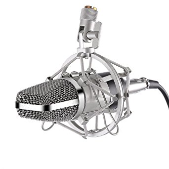 Condenser Microphone LESHP Professional Broadcasting Recording Microphone with Shock mount USB Sound Card for Studios, Broadcasting, Stage and Home Performances ,Black
