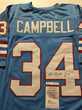 Autographed/Signed Earl Campbell "HOF 91" Houston Oilers Blue Football Jersey JSA COA