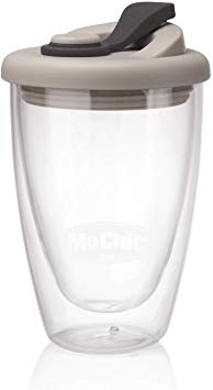 MOCHIC CUP Glass Coffee Travel Mug Double Wall Glass Cups with Lid Reusable Insulated Tea Mug Dishwasher Microwave Safe Eco Friendly (Charcoal Gray, 12 OZ)