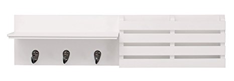 nexxt Sydney Wall Shelf and Mail Holder with 3 Hooks, 24-Inch by 6-Inch, White