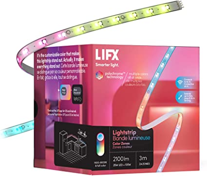 LIFX Lightstrip Color Zones, Wi-Fi Smart LED Light Strip, Full Color with Polychrome Technology™, No Bridge Required, Compatible with Alexa, Hey Google, HomeKit and Siri, 120" Kit