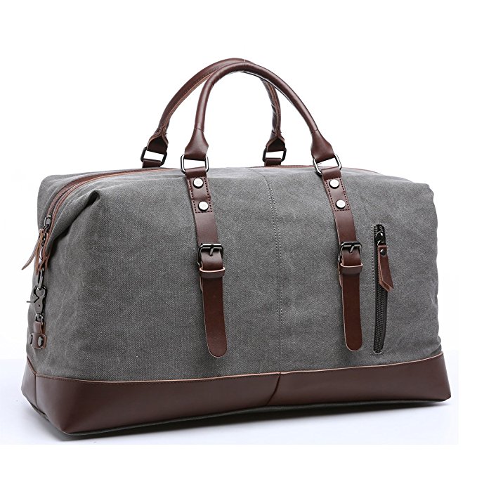 Travel Duffle Bag，Sheng TS Oversized Canvas Genuine Leather Trim Travel Tote Duffel Shoulder Handbag Weekend Bag