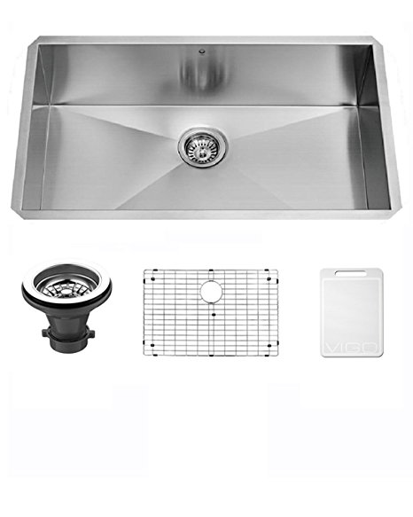 VIGO 30 inch Undermount Single Bowl 16 Gauge Stainless Steel Kitchen Sink with Grid and Strainer