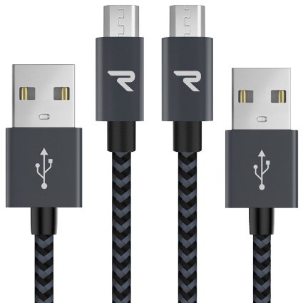 Micro USB Cables, 2-Pack 3.3ft Rampow® Nylon Braided charging cords for Android Devices, Samsung Galaxy, Sony, HTC, Motorola and More - LIFETIME WARRANTY - Space Grey