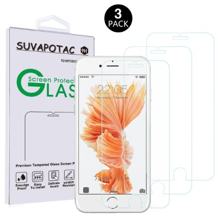[3 Pack] iPhone 6S Screen Protector,SUVAPOTAC Bubble Free 0.26mm 9H Tempered Glass Screen Protector for iPhone 6s and iPhone 6 (4.7" screen)