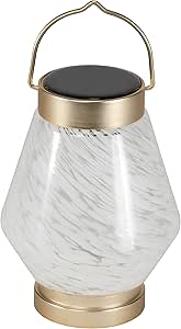 Allsop Home and Garden 30673 Solar Boaters Lantern Oval, Handblown Glass with Solar Panel and LED Light, Weather-Resistant for Outdoor Deck, Patio, Garden, Oval/White, 1-Count