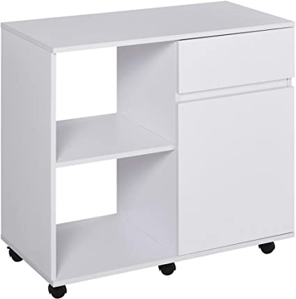 HOMCOM Filing Cabinet/Printer Stand with Open Storage Shelves, for Home or Office Use, Including an Easy Drawer, White