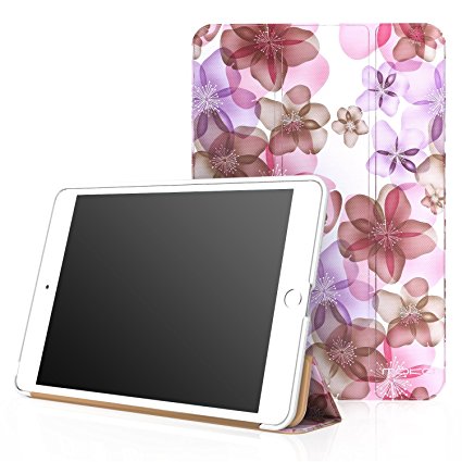 MoKo Case for iPad Mini 4 - Slim Lightweight Smart-shell Stand Cover Case With Auto Wake / Sleep for Apple iPad Mini 4 (2015 edition) 7.9 inch iOS Tablet, Floral PURPLE