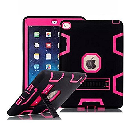 iPad Air 2 Case, TabPow [Hybrid Shockproof Case] Rugged Triple-Layer Shock-Resistant Drop Proof Defender Case Cover with KickStand [Full Warranty] For Apple iPad Air 2 with Retina Display / iPad 6, Hot Pink