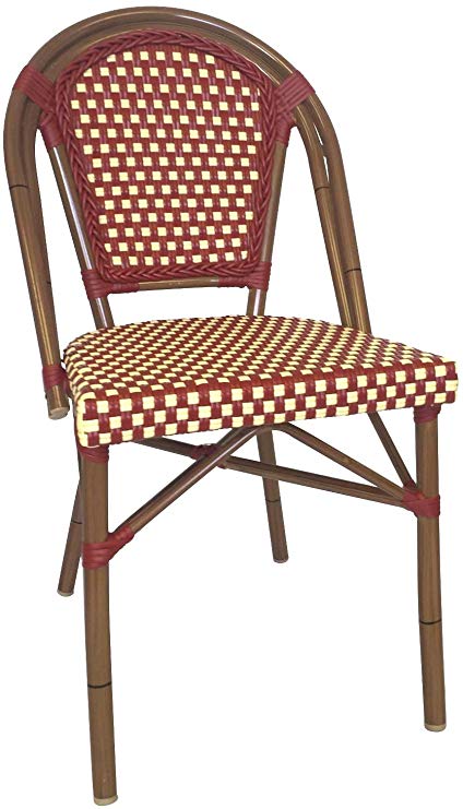 Table in a Bag CBCRW Faux Bamboo All-Weather Wicker Stackable Bistro Chair, Red with White Accents