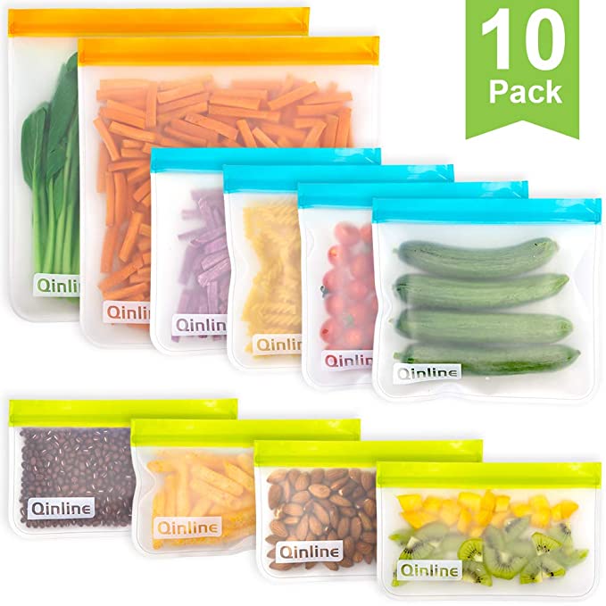 Reusable Storage Bags - 10 Pack BPA Free Freezer Bags(2 Reusable Gallon Bags   4 Leakproof Reusable Sandwich Bags   4 Thick Reusable Snack Bags) Ziplock Lunch Bags for Food Marinate Meat Fruit Cereal