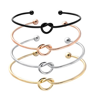 SENFAI Love Knot Bangle Bracelet Simple Knot Bangle Cuffs for Women Stretch Bracelet Gold and Silver Knot Bangles