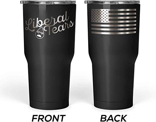 We The People - Liberal Tears Mug - Stainless Steel Travel Mug with American Flag - 30 oz Insulated Tumbler - Conservative Political Gifts - Anti Liberal Merchandise (Black)