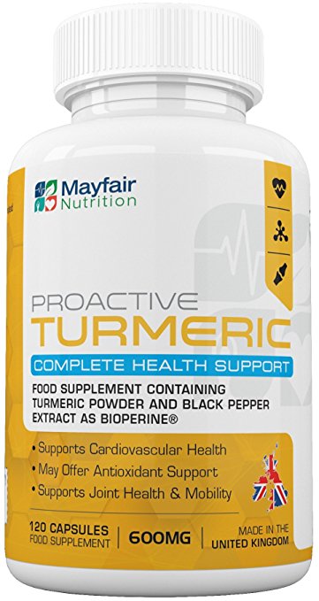 Turmeric with BioPerine - 600 miligram Vegan Capsules With No Additives or Binders - Premium Quality Ingredients - Made in the UK for the Whole Family - Contains Black Pepper Extract - Provides Up To 1200 miligrams Per Day - Up To 4 Month Supply