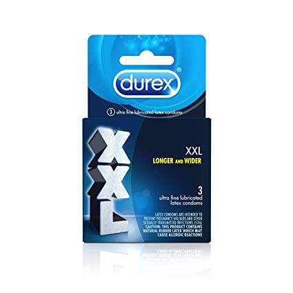 Durex Condom XXL Longer & Wider Natural Latex Condoms, 3 Count - Ultra Fine & Lubricated