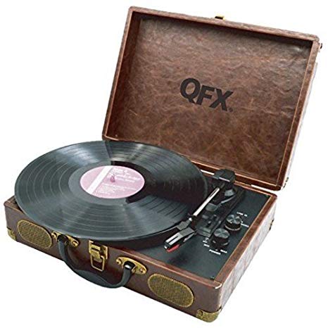 QFX TURN-105 Portable Suitcase Turntable - Faux-Weathered Brown Leather